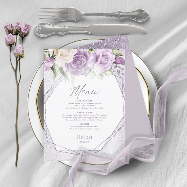 Carte Floral Sparkles Mariage Menu3 Mauve ID889 (Créateur téléchargé)