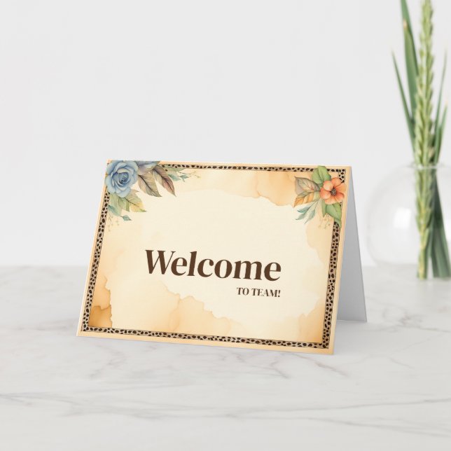 Carte Floral Swirl Boarder décoratif avec bienvenue (Devant)