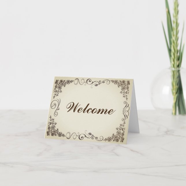 Carte Floral Swirl Boarder décoratif avec bienvenue (Devant)