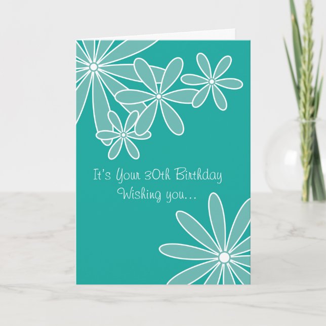 Carte Floral Turquoise 30e Anniversaire (Devant)