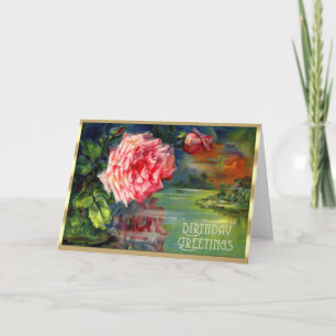 Carte Floral victorien rose Rose Rose Lake Scène Anniver