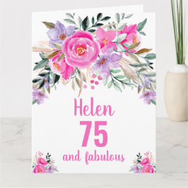 Carte florale aquarelle rose pour 75e anniversaire