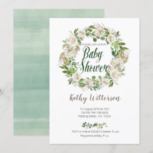 Carte florale blanche d'invitation de baby shower