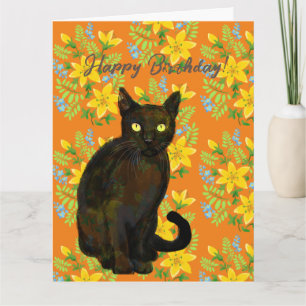 carte florale de chat noir