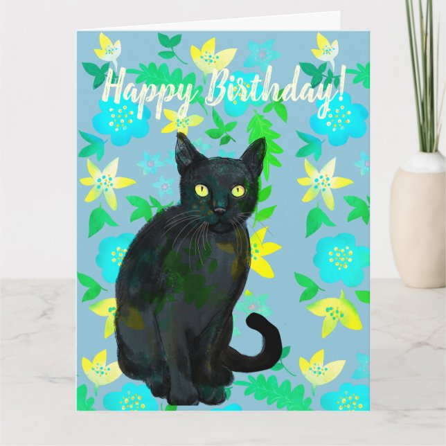 carte florale de chat noir (Devant)