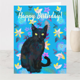 carte florale de chat noir