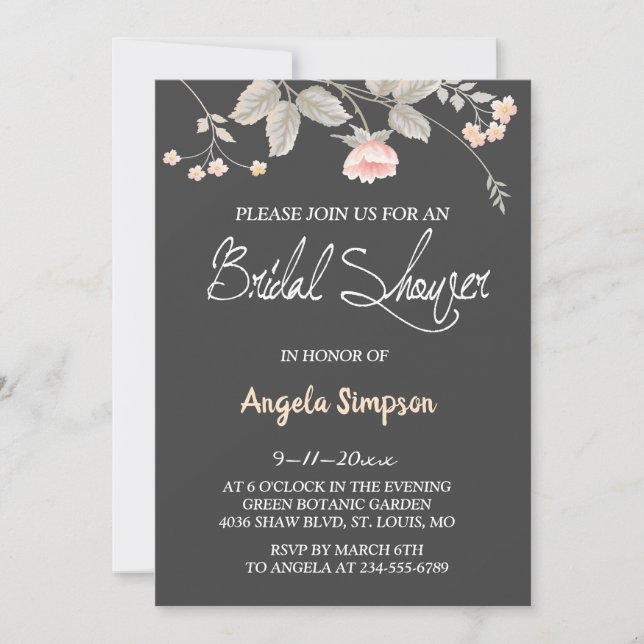 Carte florale de Fête de la mariée d'aquarelle (Devant)