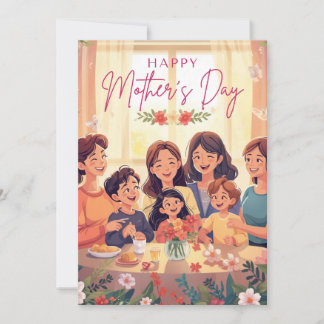 Carte florale de la fête des mères - Maman et enfa