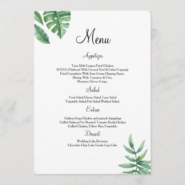 Carte florale de menu de mariage (Devant)