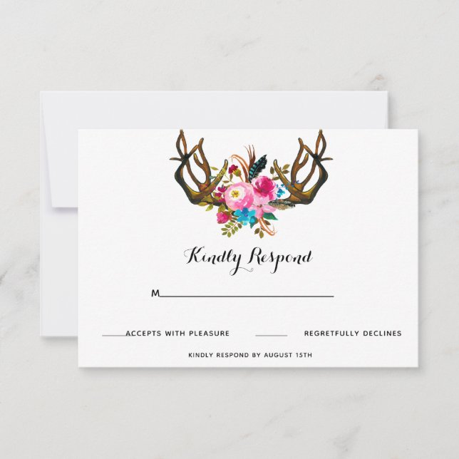 Carte florale de réponse de mariage d'Antler de (Devant)