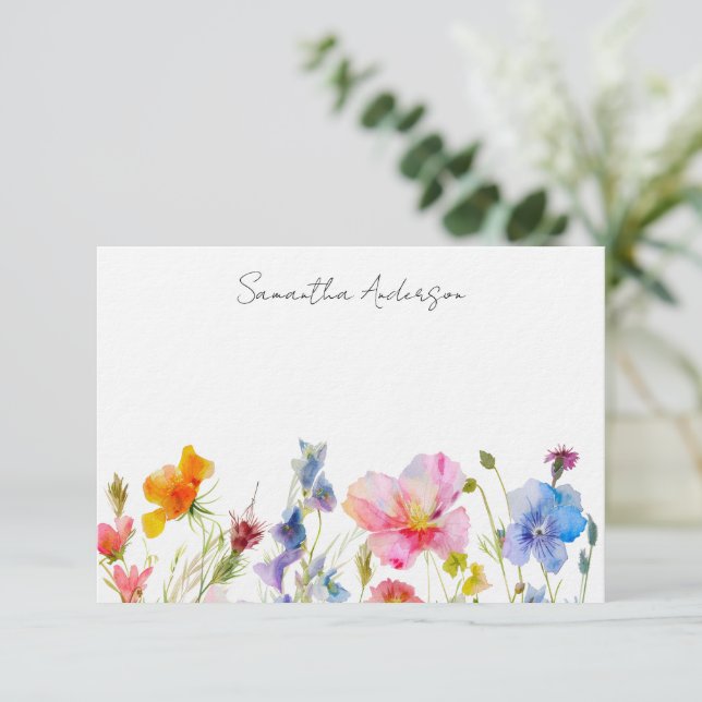 Carte florale Fleur sauvage plat personnalisée (Debout devant)