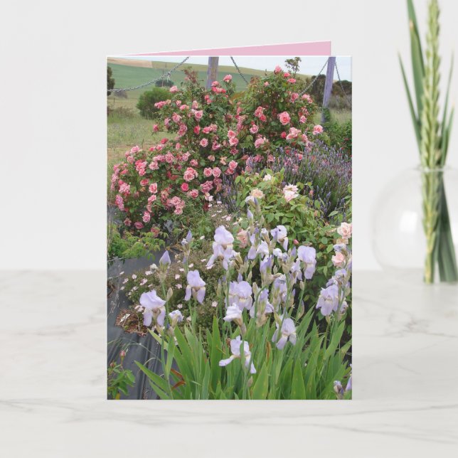 Carte florale Irises de jardin de campagne Rose Be (Devant)