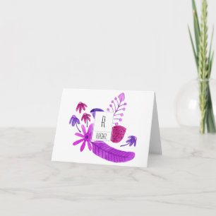 Carte florale Monogramme Nota blanche Fleurs viole