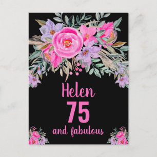 Carte florale noire couleur rose 75e anniversaire