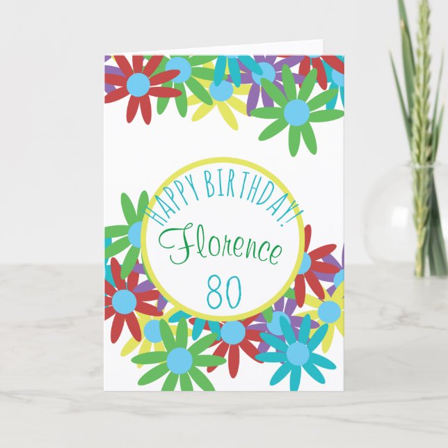 Carte florale personnalisée 80e anniversaire (Devant)