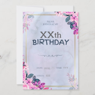 Carte Florale personnalisée d'invitation d'anniver