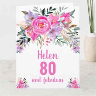 Carte florale rose d'aquarelle 80e anniversaire