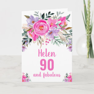 Carte florale rose d'aquarelle 90e anniversaire