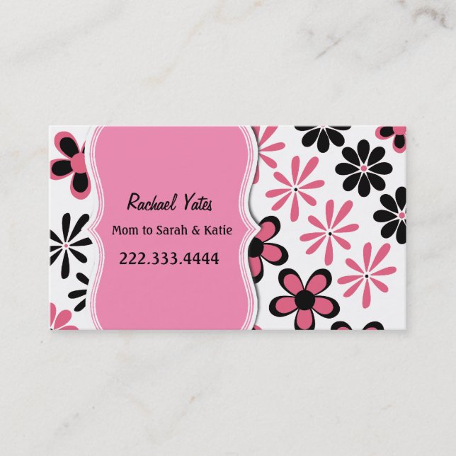 Carte florale rose et noire élégante de maman (Devant)