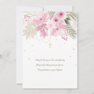 Carte Florale Rose pour Baptême