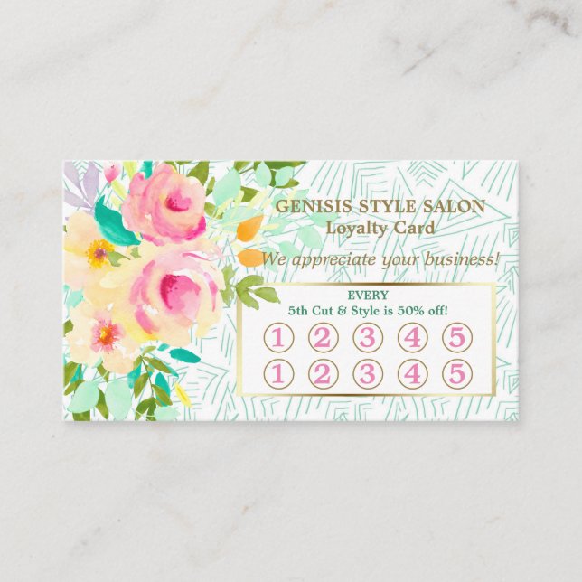 Carte florale rose verte en bon état de fidélité (Devant)