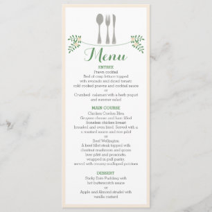 Carte florale rustique de menu de dîner de