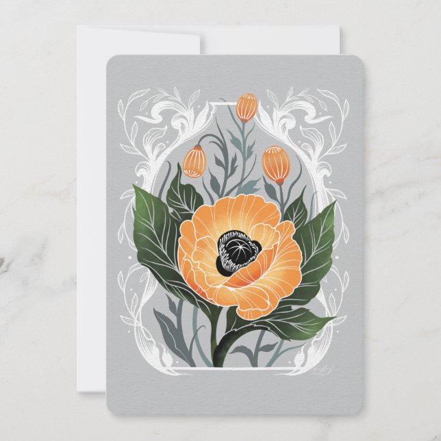 Carte florale vierge avec des pavots orange (Devant)