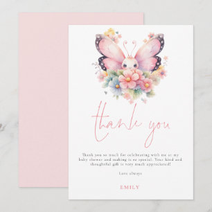 Carte Florales papillons modernes Baby shower Merci
