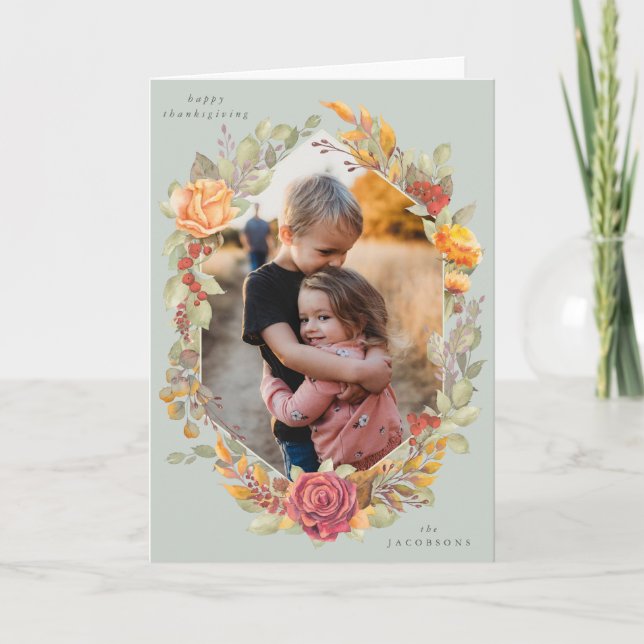 Carte Flore verte d'automne Thanksgiving Photo (Devant)