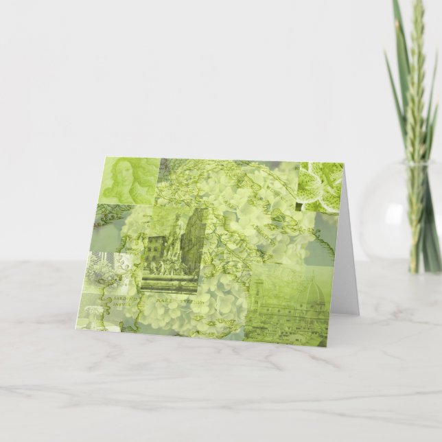 Carte Florence, Italie, collage d'image, vert, saluant (Devant)