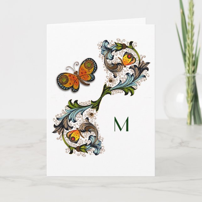 Carte Florentine Renaissance Floral Monogramme Not (Devant)