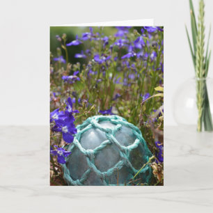 Carte Flotteur de pêche en verre et fleurs