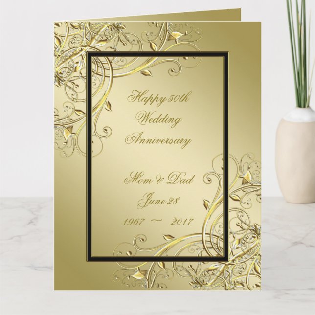Carte Flourish Gold Black 50th 8.5x11 Anniversaire (Devant)