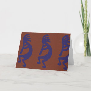 Carte Flûte Jouer Kokopelli Figure - Bleu sur rouille Ro