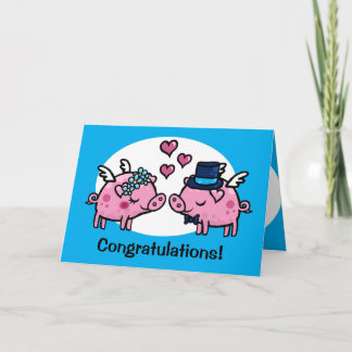 Carte Flying Pig Bride and Groom personnalisable