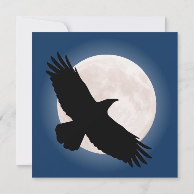 Carte Flying raven avec la lune derrière elle (Devant)