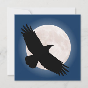 Carte Flying raven avec la lune derrière elle