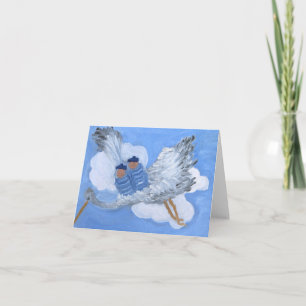 Carte Flying Twin Boys Riding a Stork : Susan Payne-Trut
