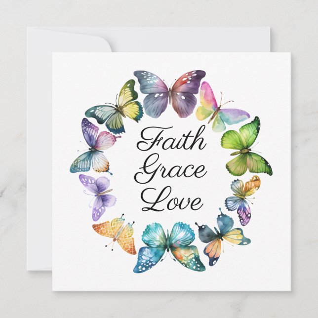Carte Foi, grâce et amour avec les papillons (Devant)