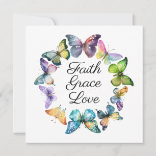 Carte Foi, grâce et amour avec les papillons