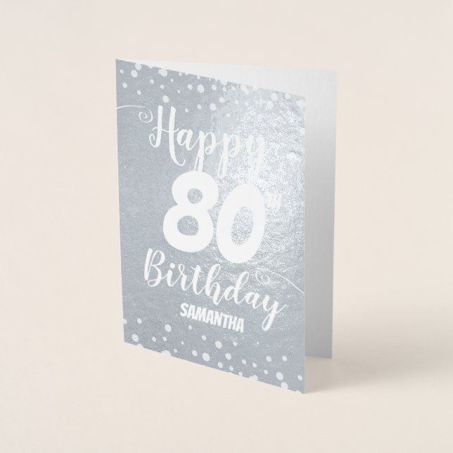 Carte Foil 80th Happy Birthday personnalisée (Devant)