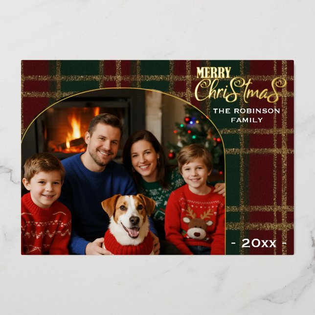 Carte Foil de Noël Arche Plaid Classique (Recto)