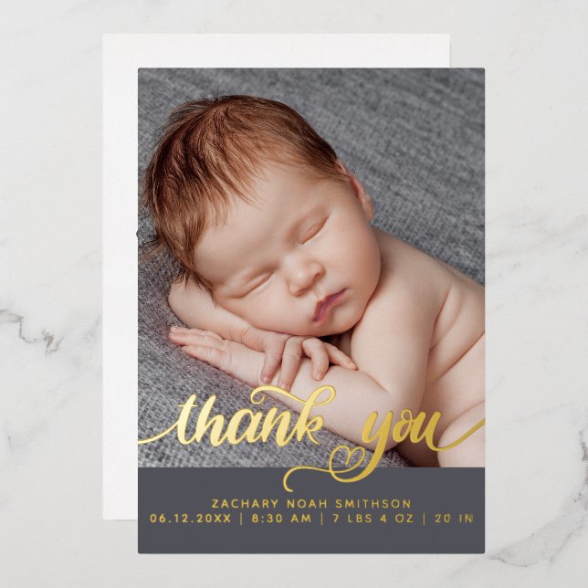 Carte Foil Faire-part de naissance pour garçon sur (Recto/Verso)