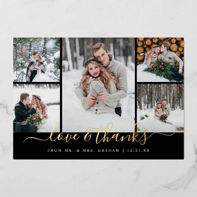 Carte Foil Love and Thanks Mariage Photo Collage (Recto)