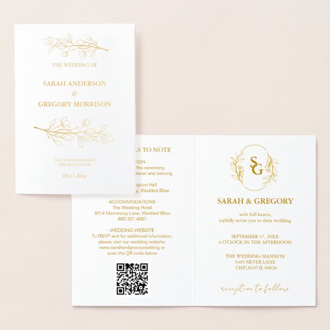 Carte Foil Mariage Flore Simple (Affichage)