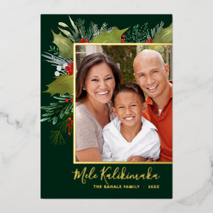 Carte Foil Photo Holly Mele Kalikimaka Christmas