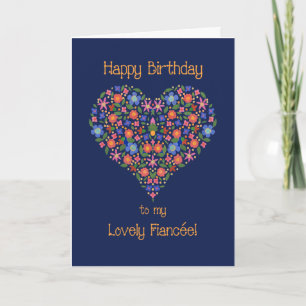 Carte Folk Art Floral Heart Birthday Card pour Fiancée