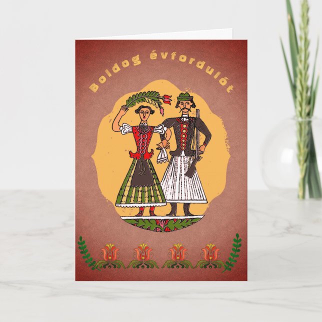 Carte Folk Art HongroisCouple Bonne Anniversaire (Devant)