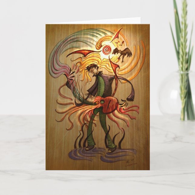 Carte Folk Guitarist Greeting Card (Devant)