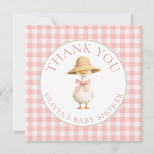 Carte Folle oie rose à carreaux Merci Baby Shower 